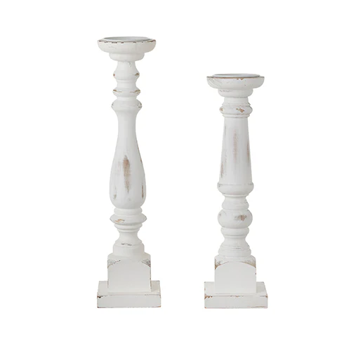 Distressed White Candle Holders