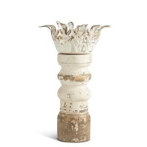 Distressed Whitewashed & Gold Wood Candleholders With Metal - Image 2
