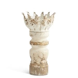 Distressed Whitewashed & Gold Wood Candleholders With Metal - Image 3
