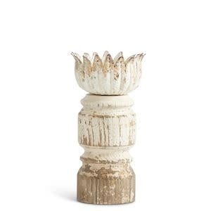 Distressed Whitewashed & Gold Wood Candleholders With Metal - Image 4