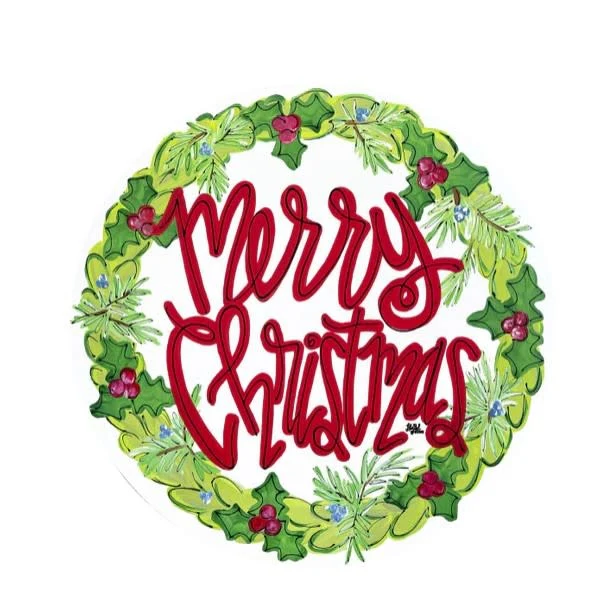 Door Hanger - Circle with Merry Christmas and a Wreath