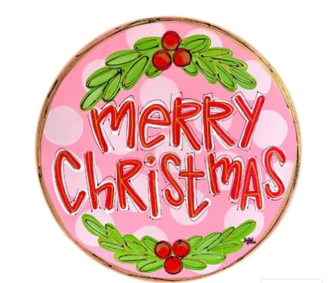 Door Hanger - Merry Christmas with Pink Polka Dot Background