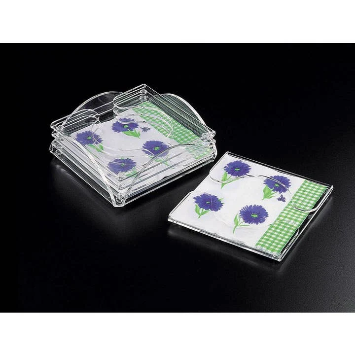 Double Fold Cocktail Napkin Coaster w/ Holder Set