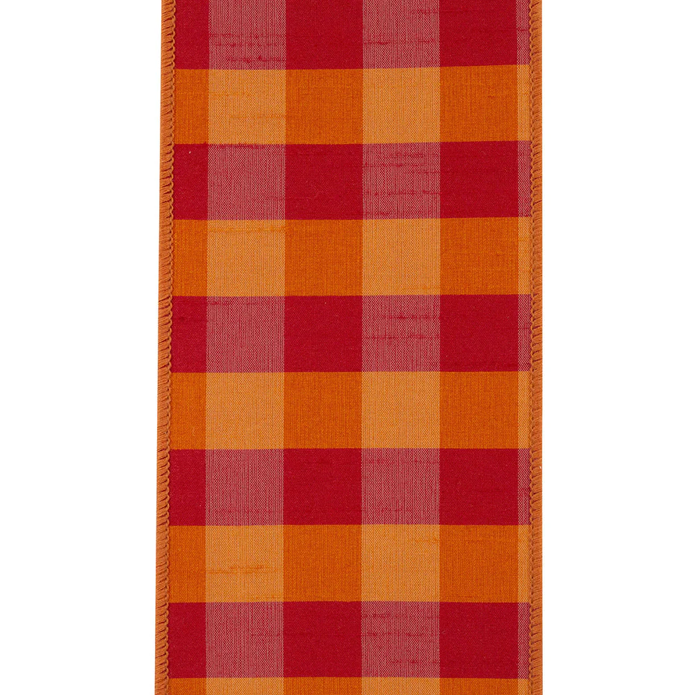 4 Inch Dupioni Tierra Check Gingham Backed Deluxe Wired Edge Ribbon - Image 2