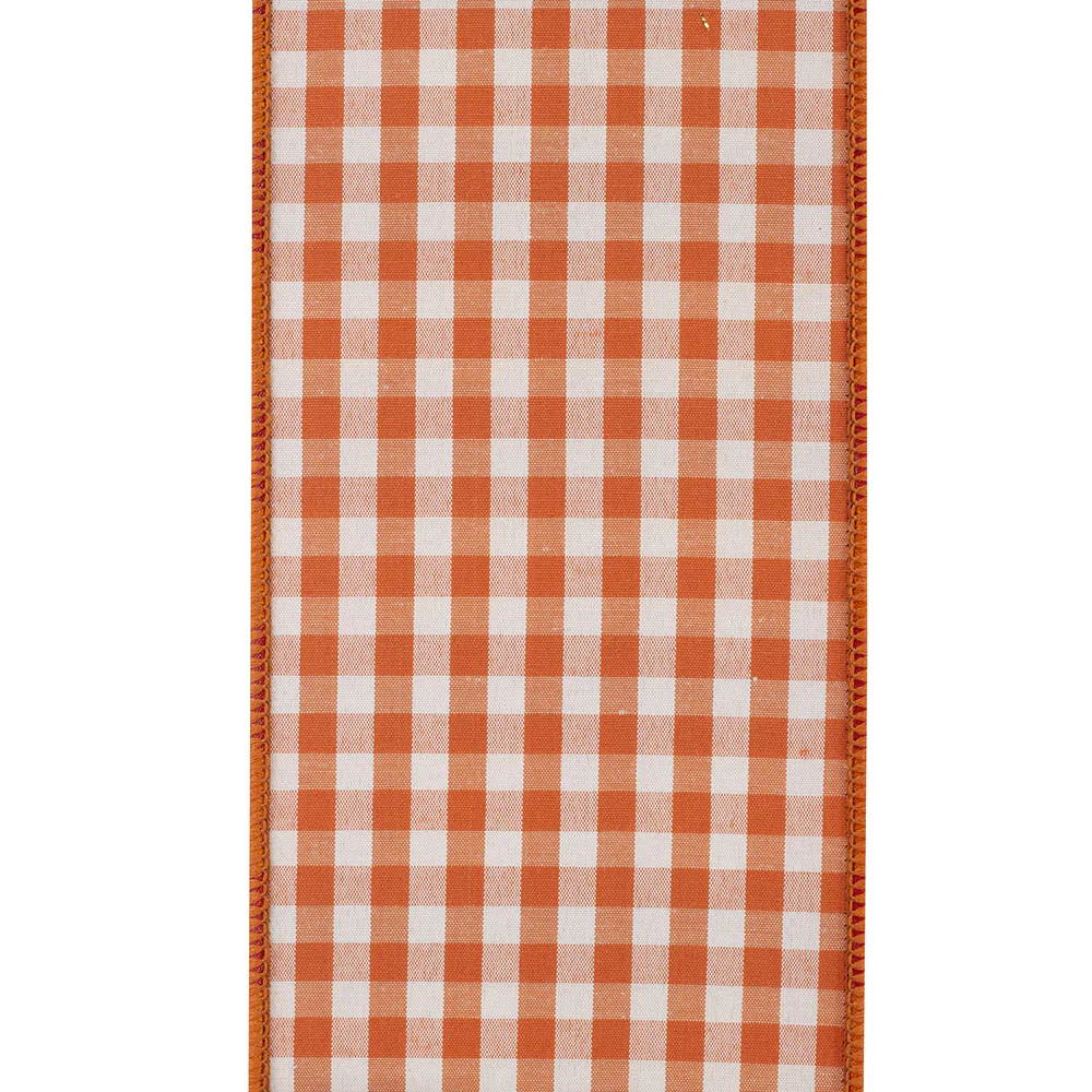 4 Inch Dupioni Tierra Check Gingham Backed Deluxe Wired Edge Ribbon - Image 3