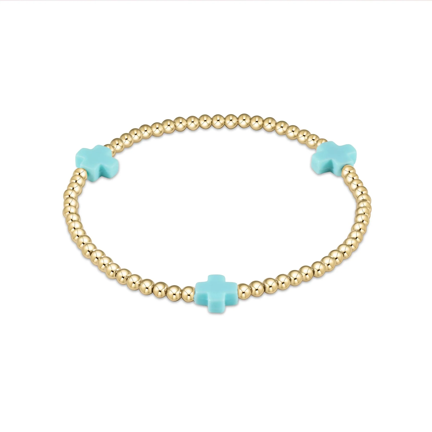 Egirl Signature Cross Gold Pattern 3mm Bead Bracelet - Turquoise