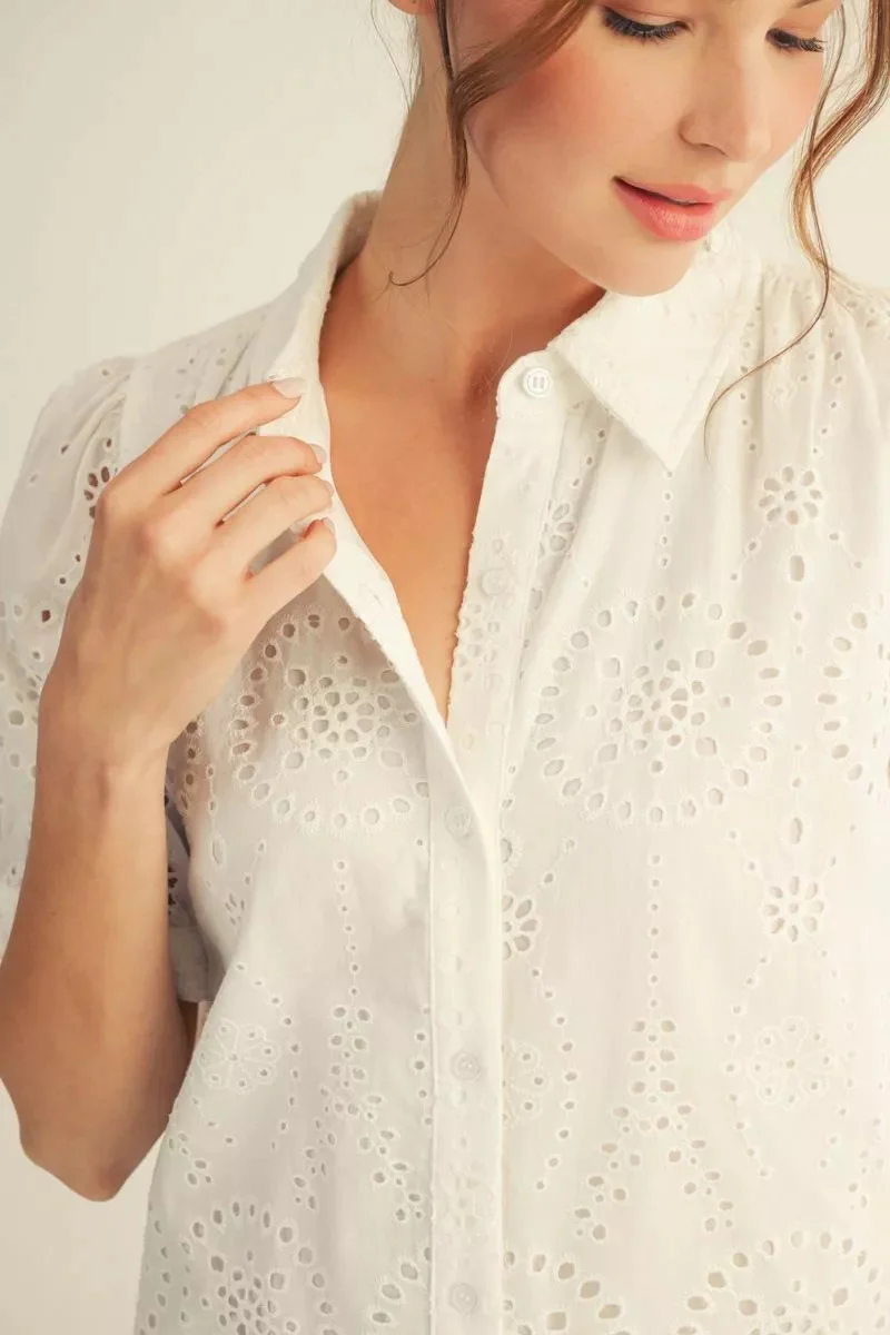 Eleanor Short Sleeves Button Down Eyelet Dress - Image 2