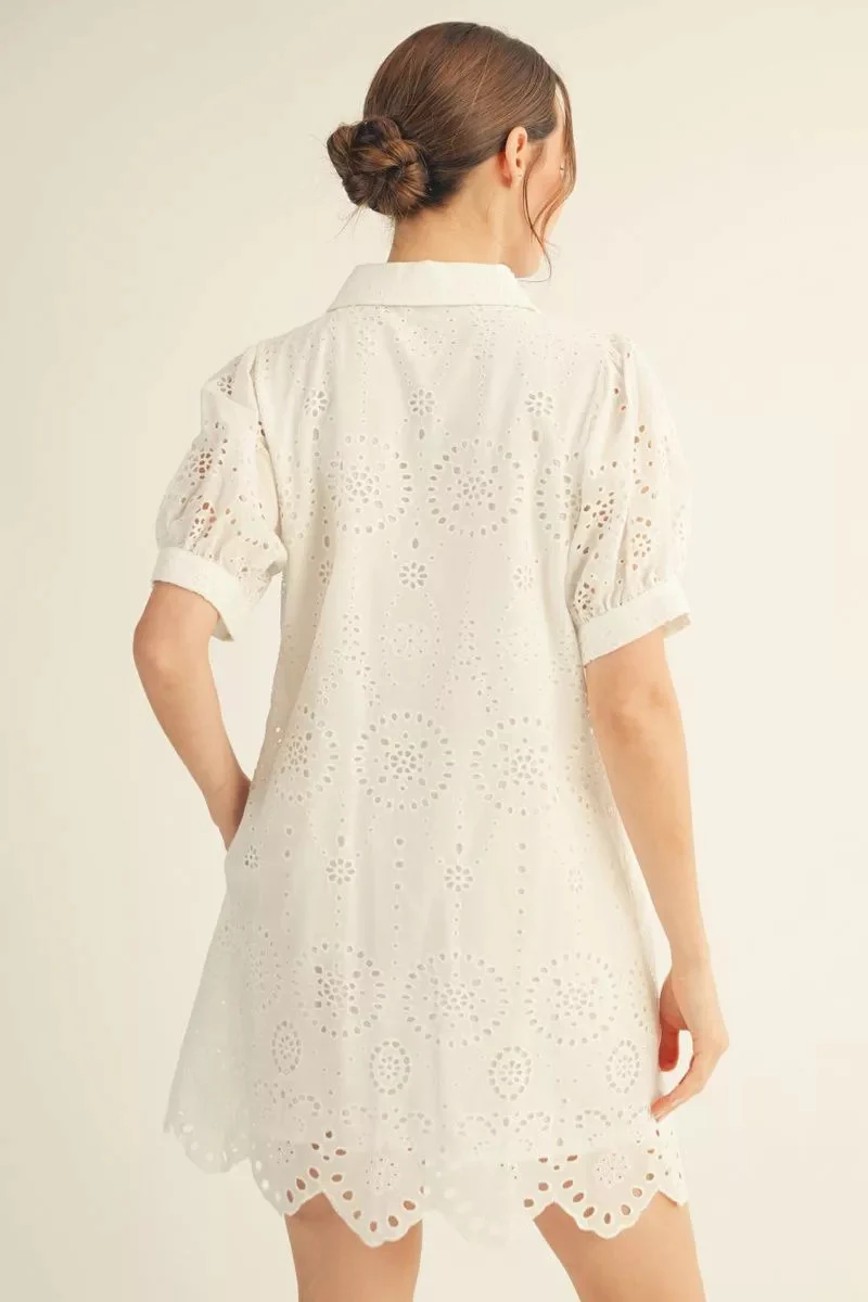 Eleanor Short Sleeves Button Down Eyelet Dress - Image 3
