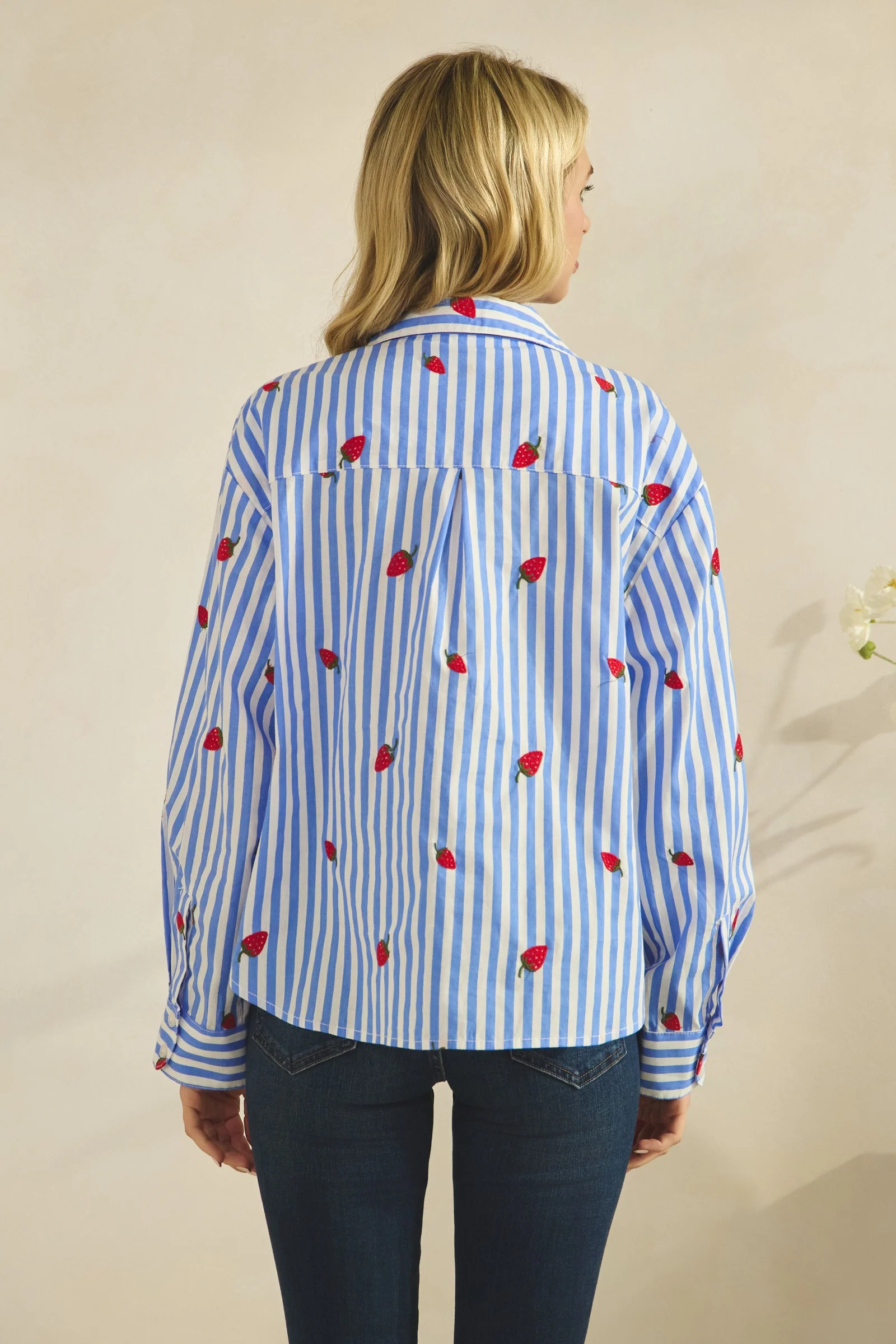 Eleanor Strawberry Embroidery Button Down Blouse - Image 3