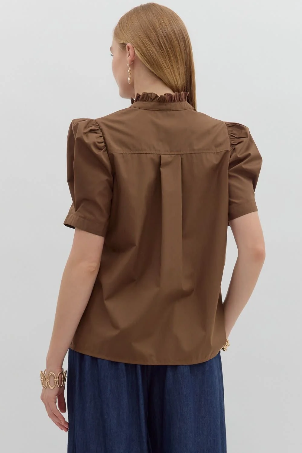 Ella Solid Puff Shoulder Short Sleeve Top - Image 3