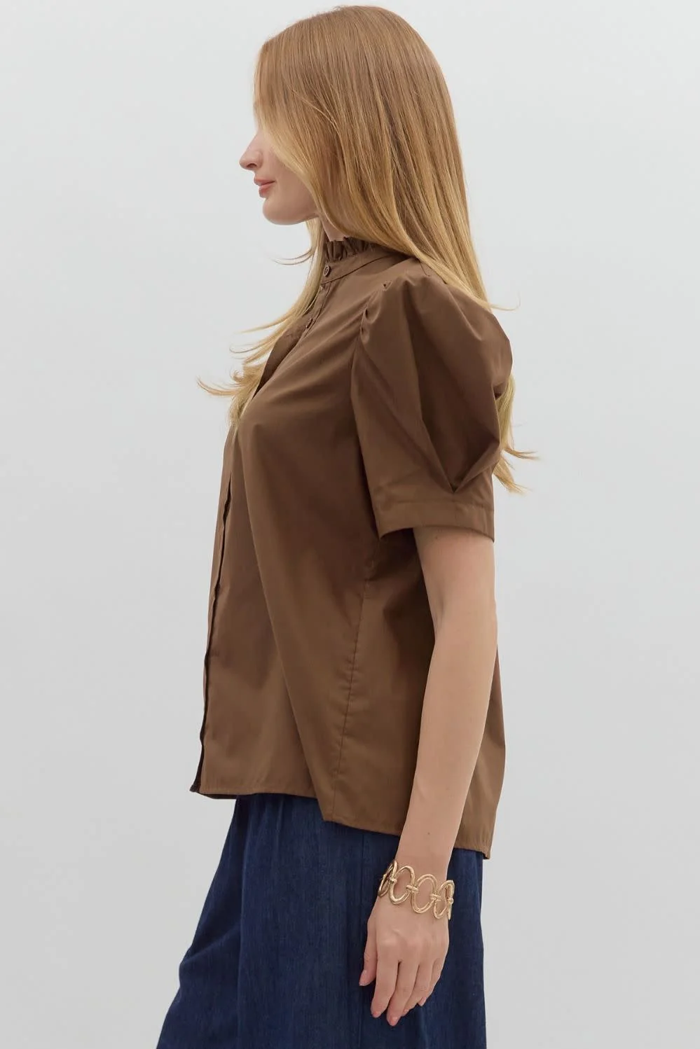 Ella Solid Puff Shoulder Short Sleeve Top - Image 5