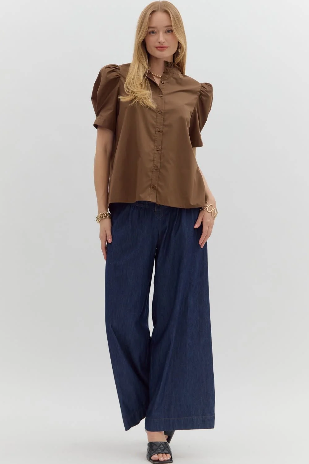 Ella Solid Puff Shoulder Short Sleeve Top - Image 6