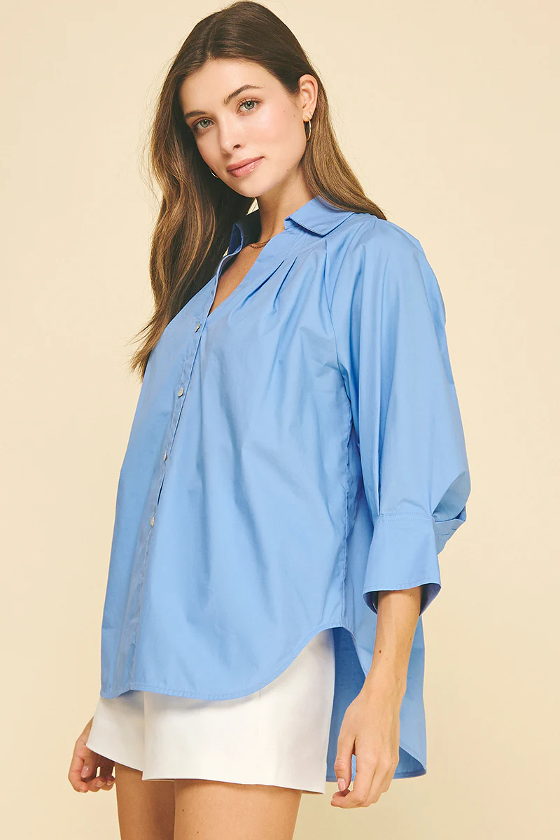 Elle V-Neck Collar Wide Cuff Shirt - Image 2