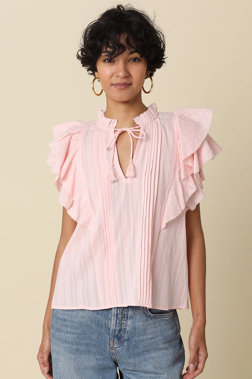 Elodie Ruffle-trim Tie Blouse
