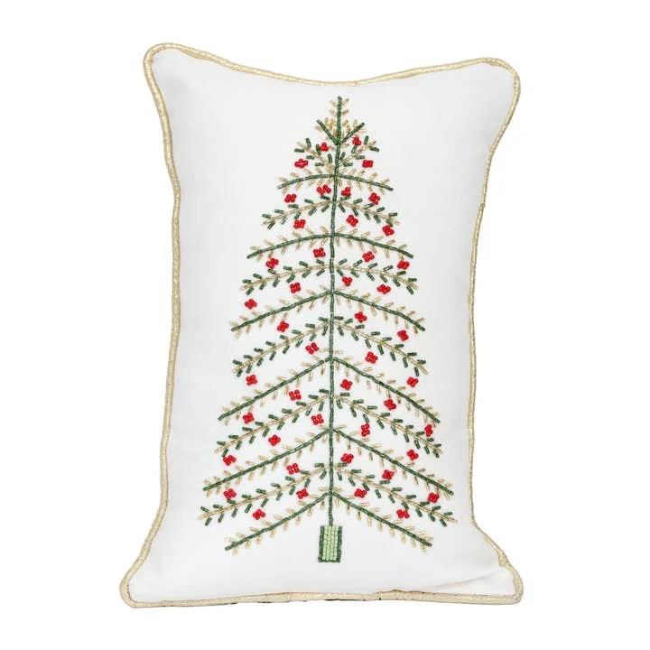 Embroidered and Beaded Christmas Tree Pillow