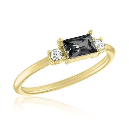Emerald Cut Black Diamond Gold Layers Ring - Image 2