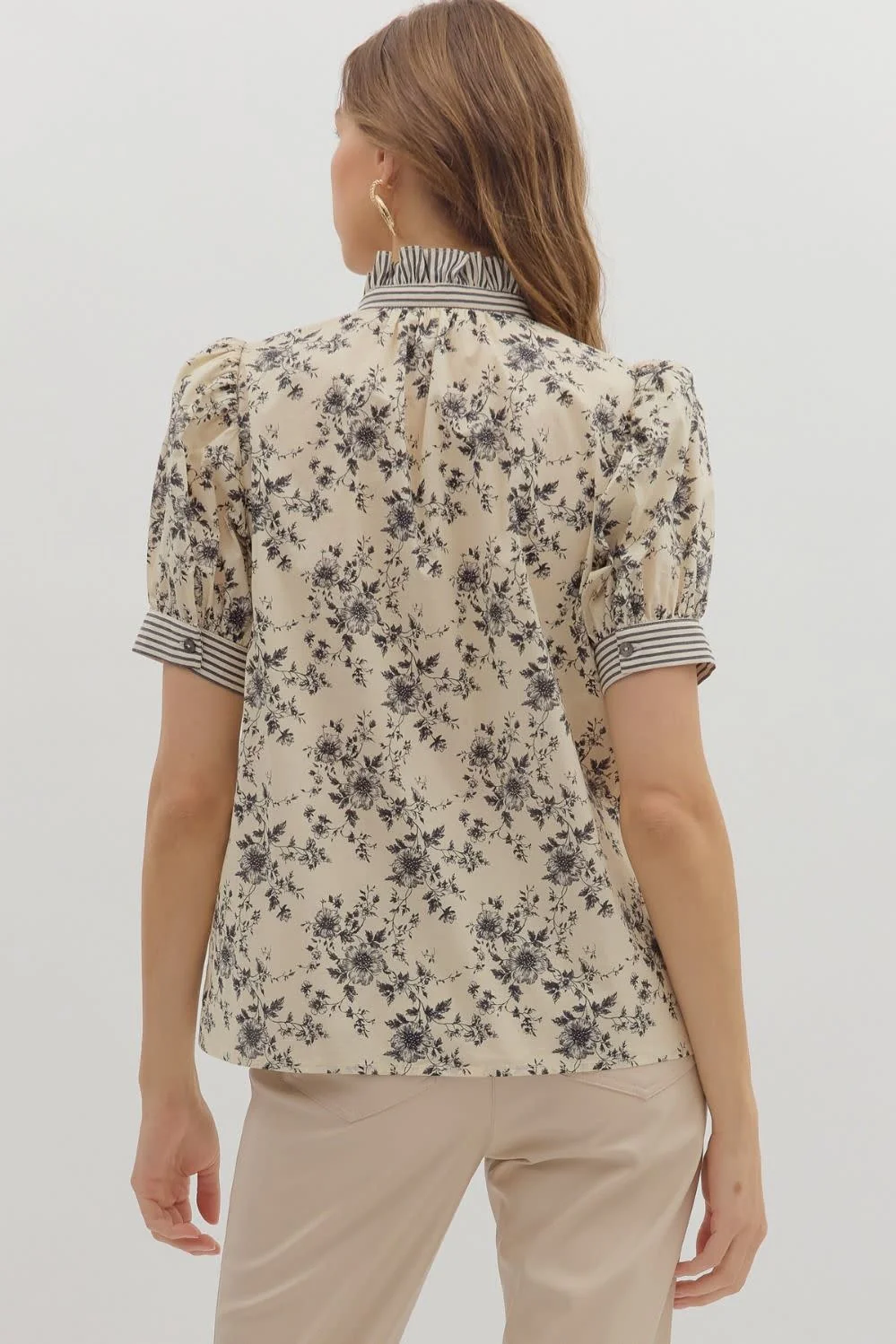 Emma Floral Print Puff Shoulder Short Sleeve Top - Image 3