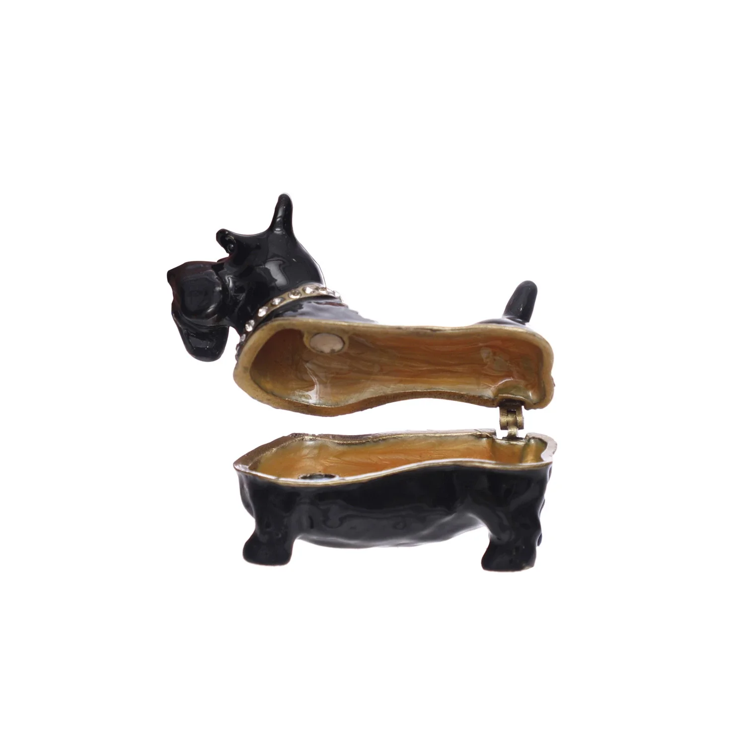 Enameled Metal Scottie Shaped Trinket Box w/ Jewels, Gold Finish & Black - Image 2