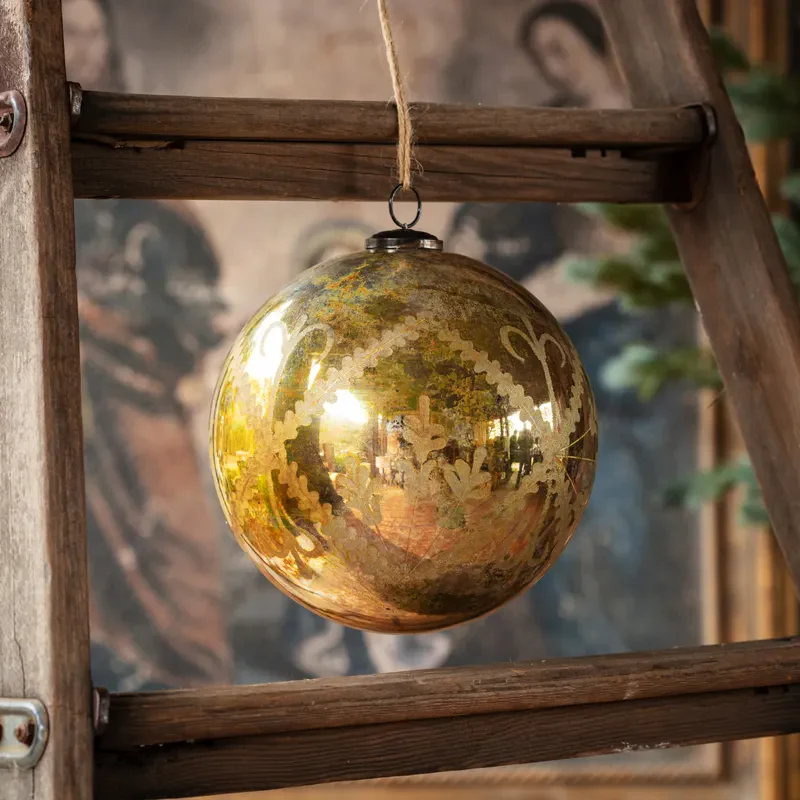 Etched Brilliant Gold Ball Ornament 8"