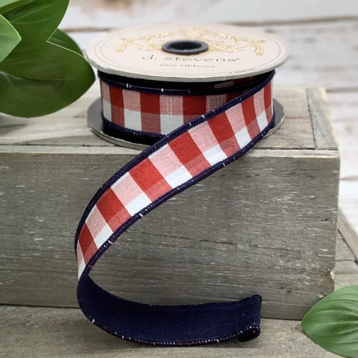 Faux Dupion Check, Red-White-Blue Ribbon