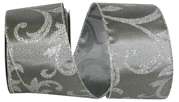 FILIGREE LEAVES GLITTER TAFFETA WIRED EDGE RIBBON  2.5"x10yds