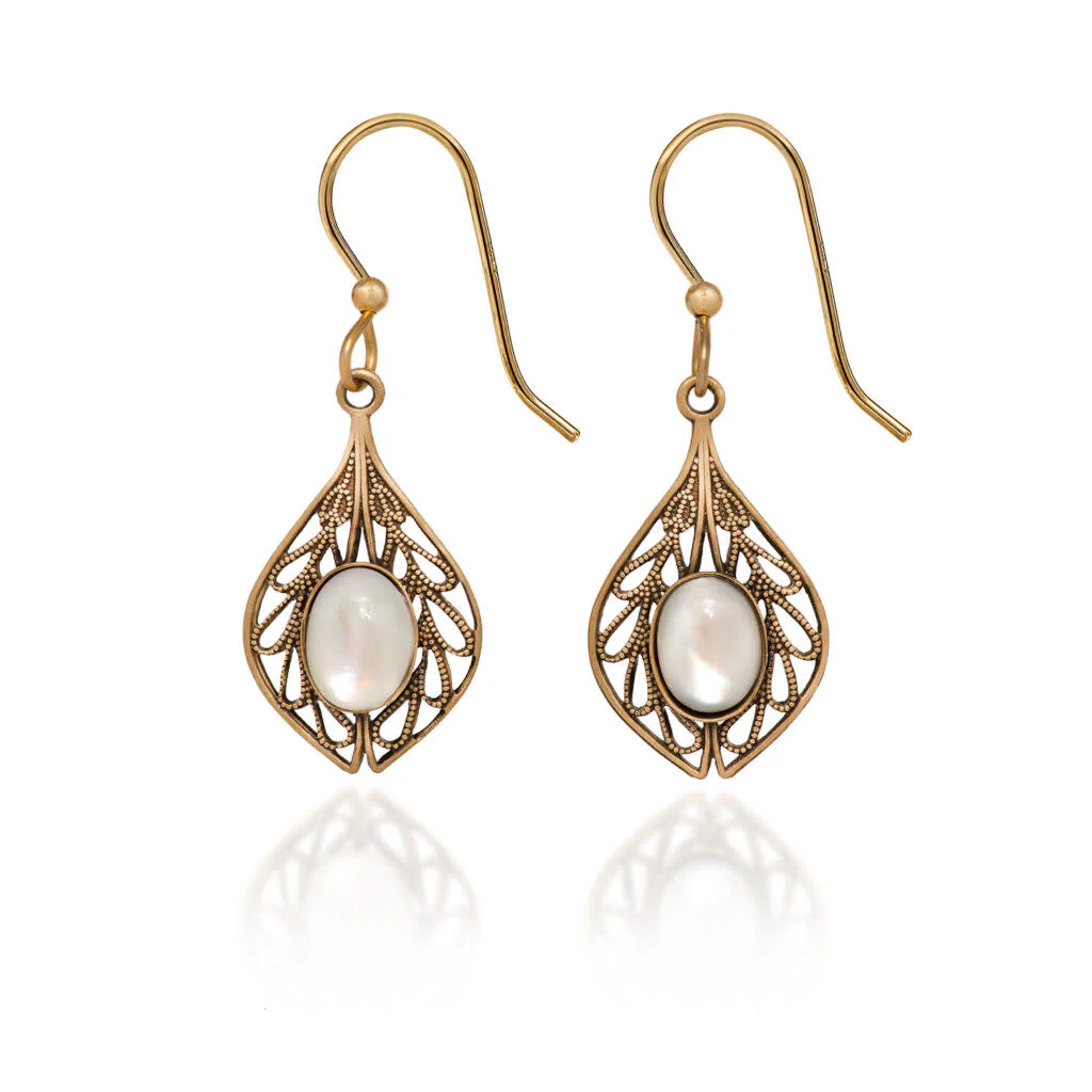 Filigree Tear & Oval Stone Earrings