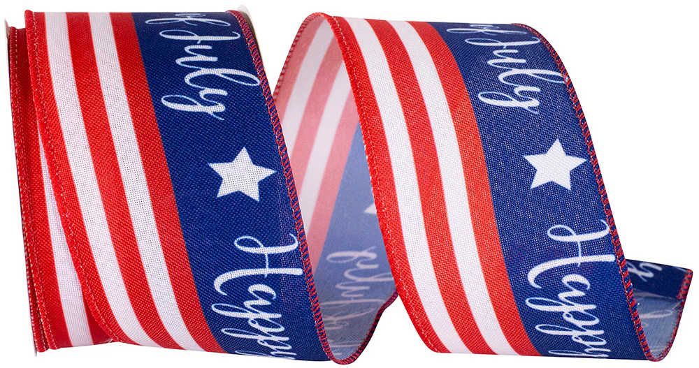 Flag Continuous Happy 4th Linen Wired Edge