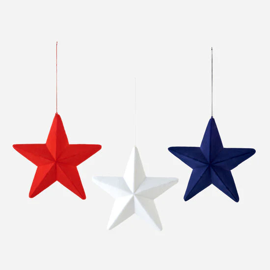 Flocked Hanging Star Faceted - Sold Individually