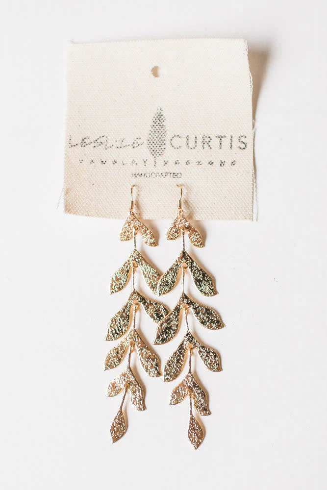 Flora-Long Leaf Gold Earrings