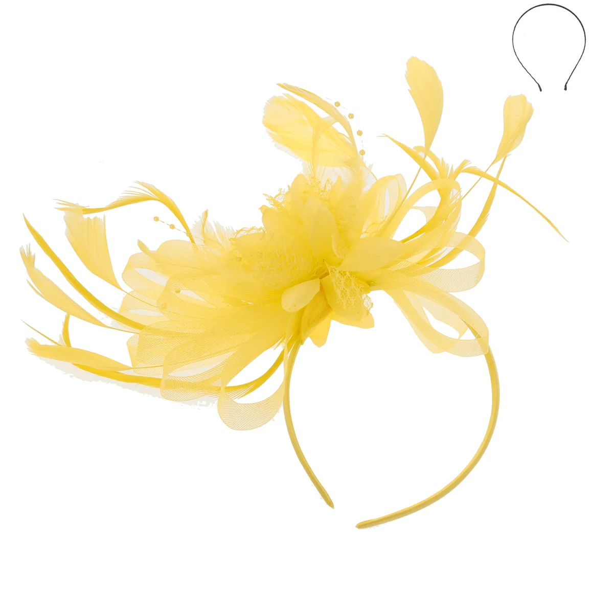 Floral Fascinator Headband w/ Side Loops & Feathers - Image 3