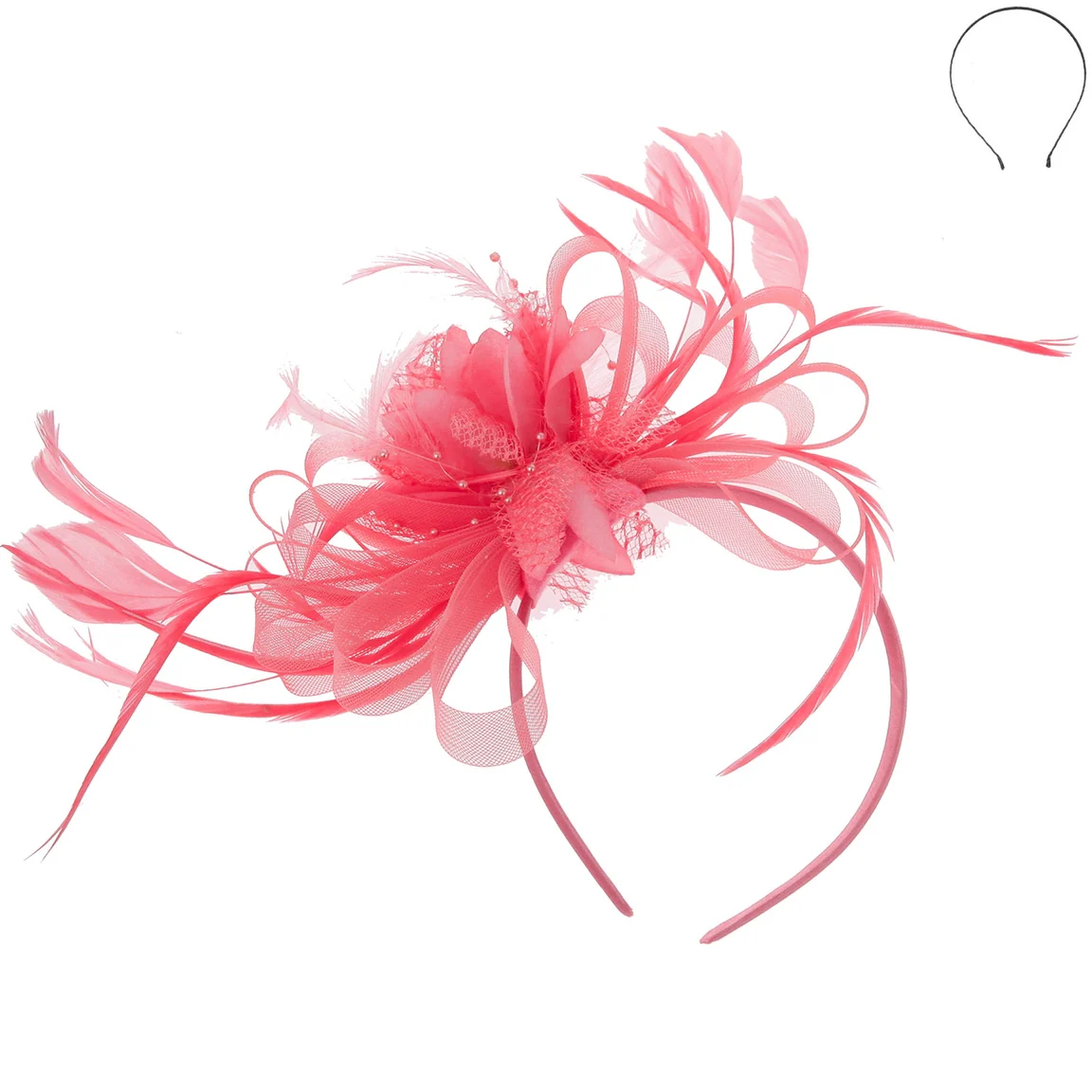 Floral Fascinator Headband w/ Side Loops & Feathers - Image 4