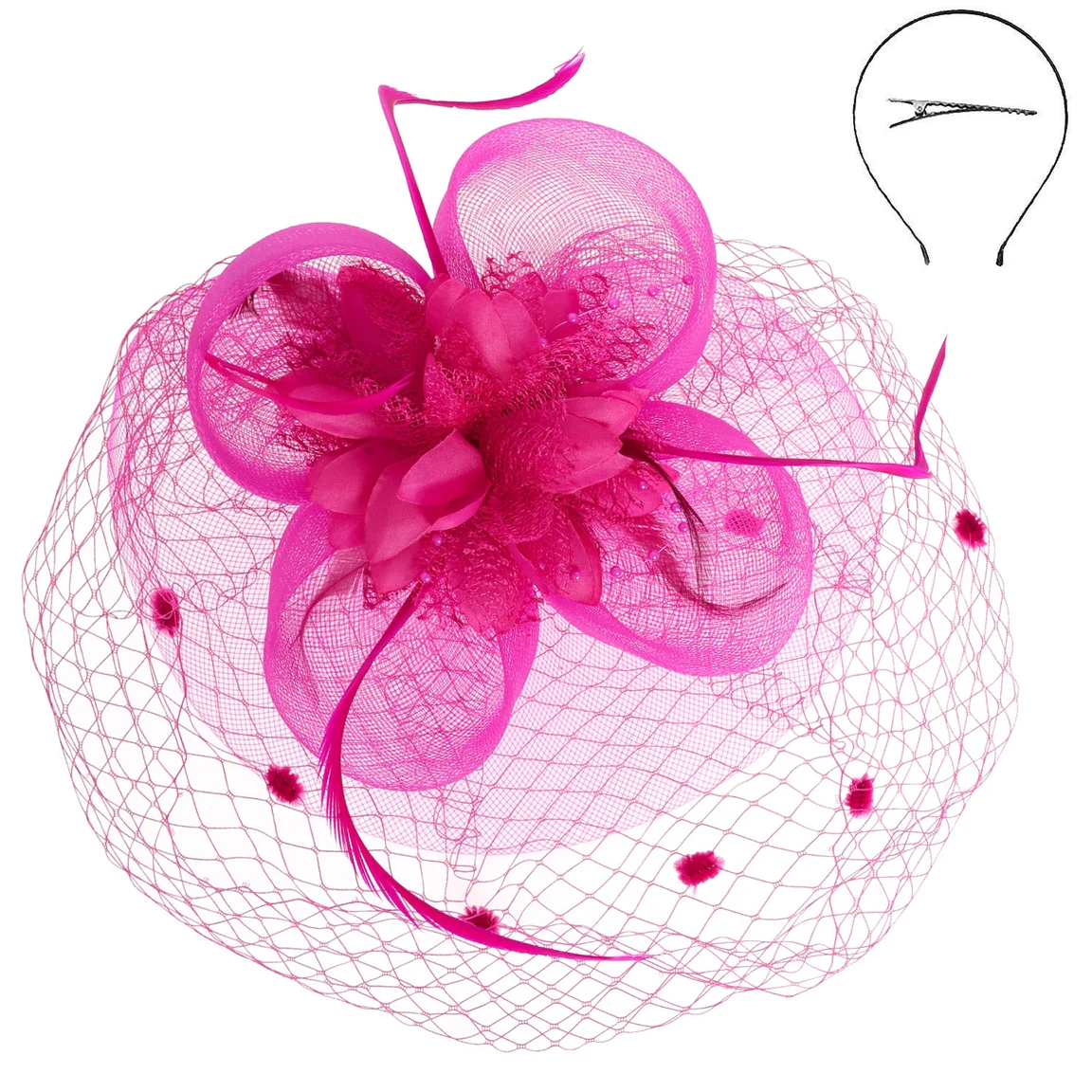 Floral Feathered Round Fascinator - Image 5