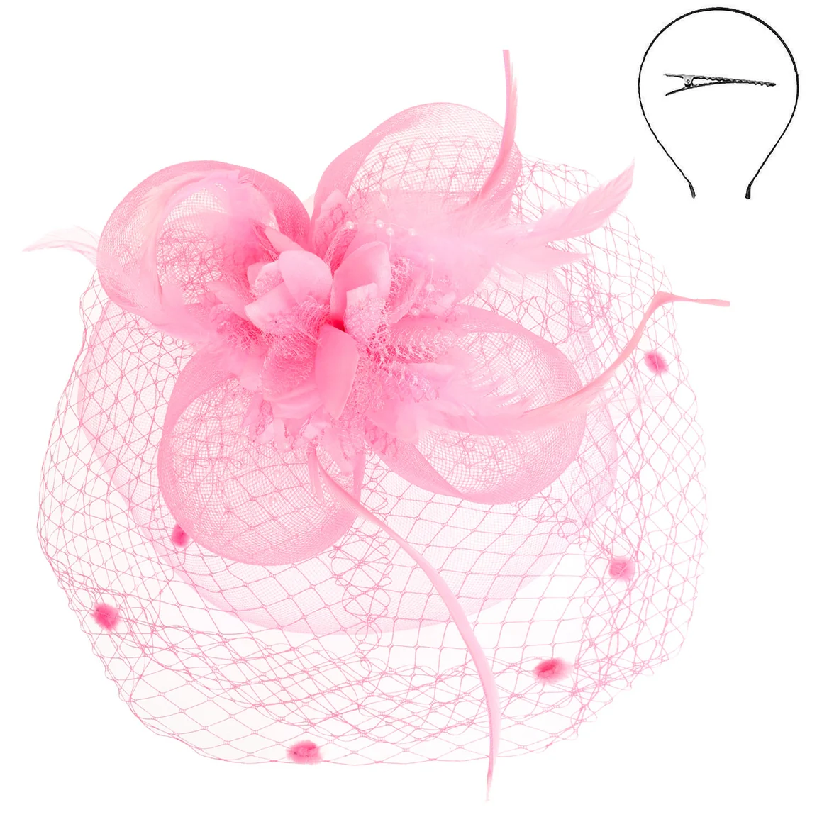 Floral Feathered Round Fascinator - Image 7