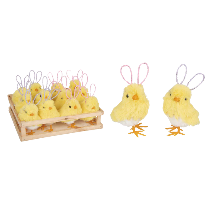 Foam Chicks With Bunny Ears In Crate