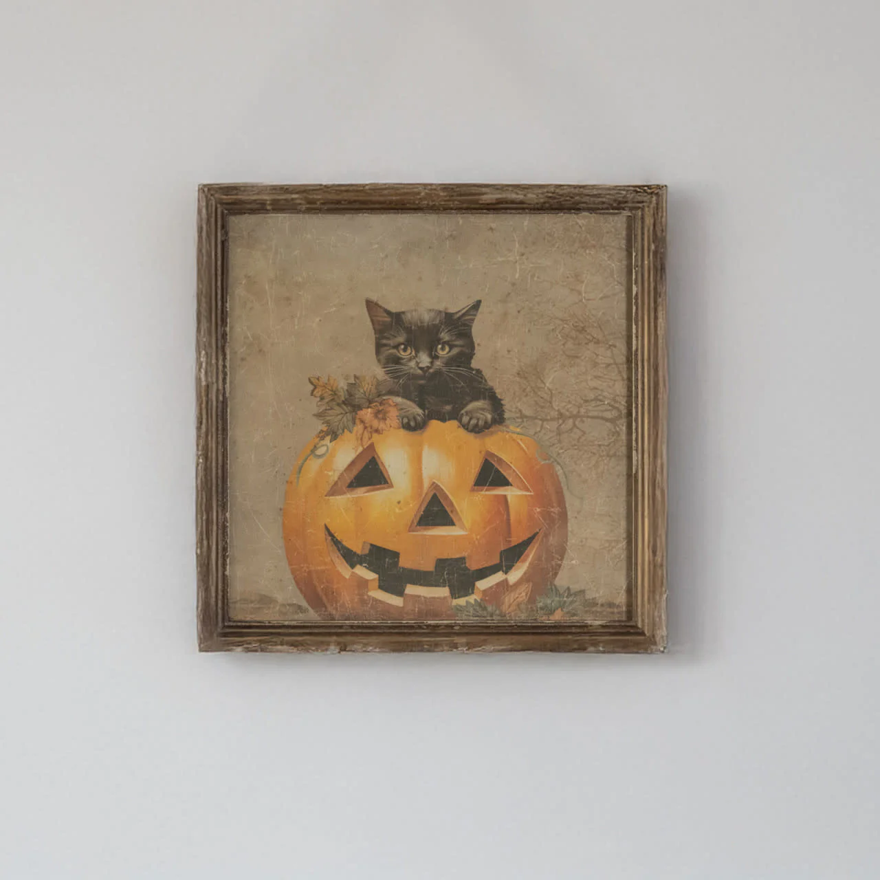 Framed Cat in Pumpkin Print