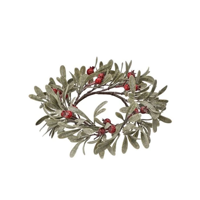 Frosted Mistletoe/Berry Candle Ring