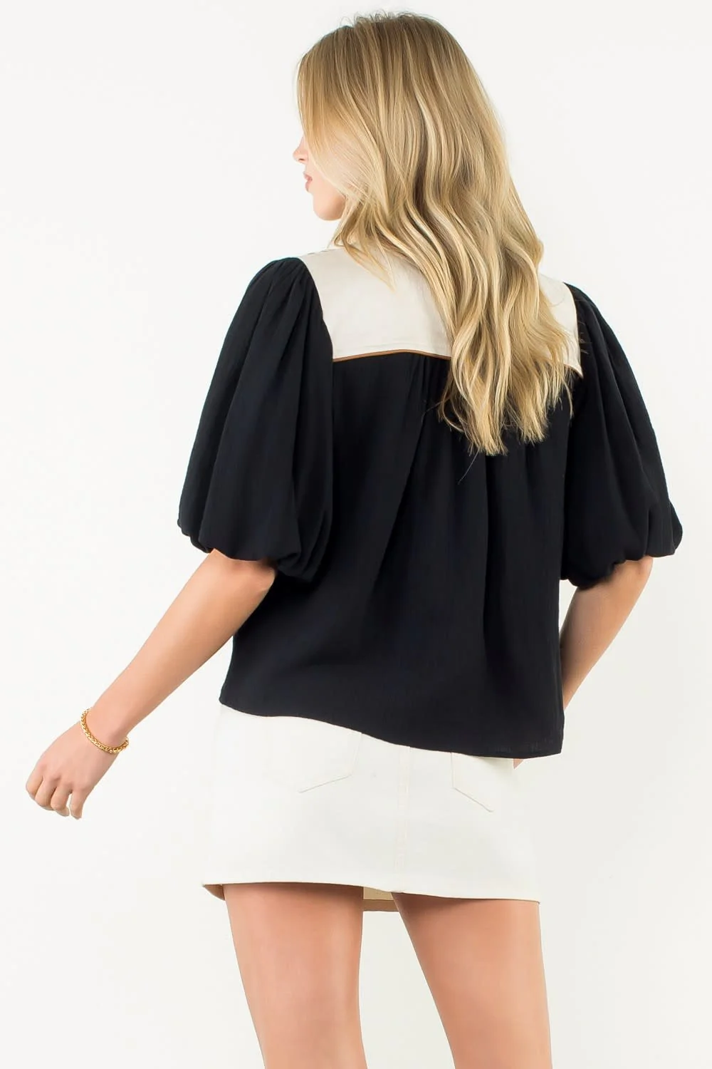 Gail Puff Sleeve Embroidery Detailed Neckline Top - Image 5