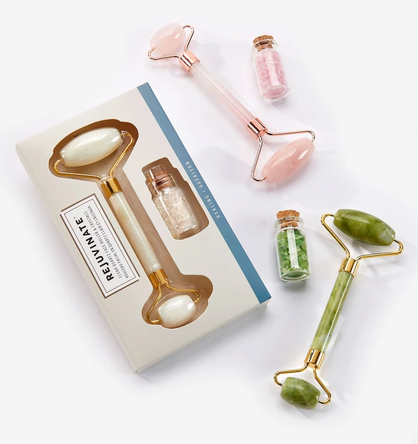 Gemstone Face Roller & Crystals Set