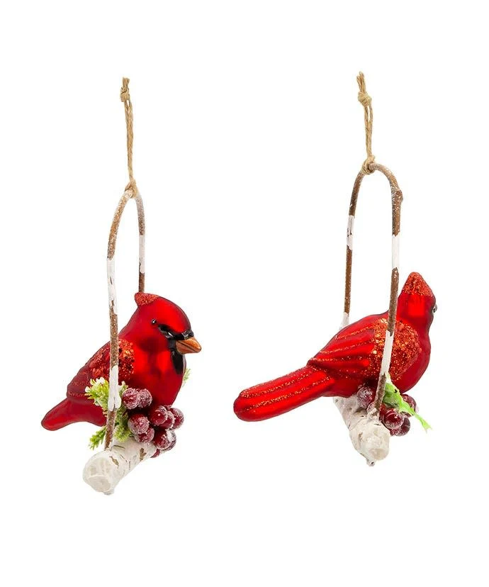 Glass Birch Berries Cardinal On Branch Ornament - Image 3