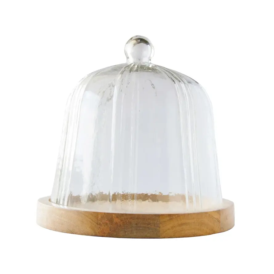 Glass Cloche with Mango Wood Base