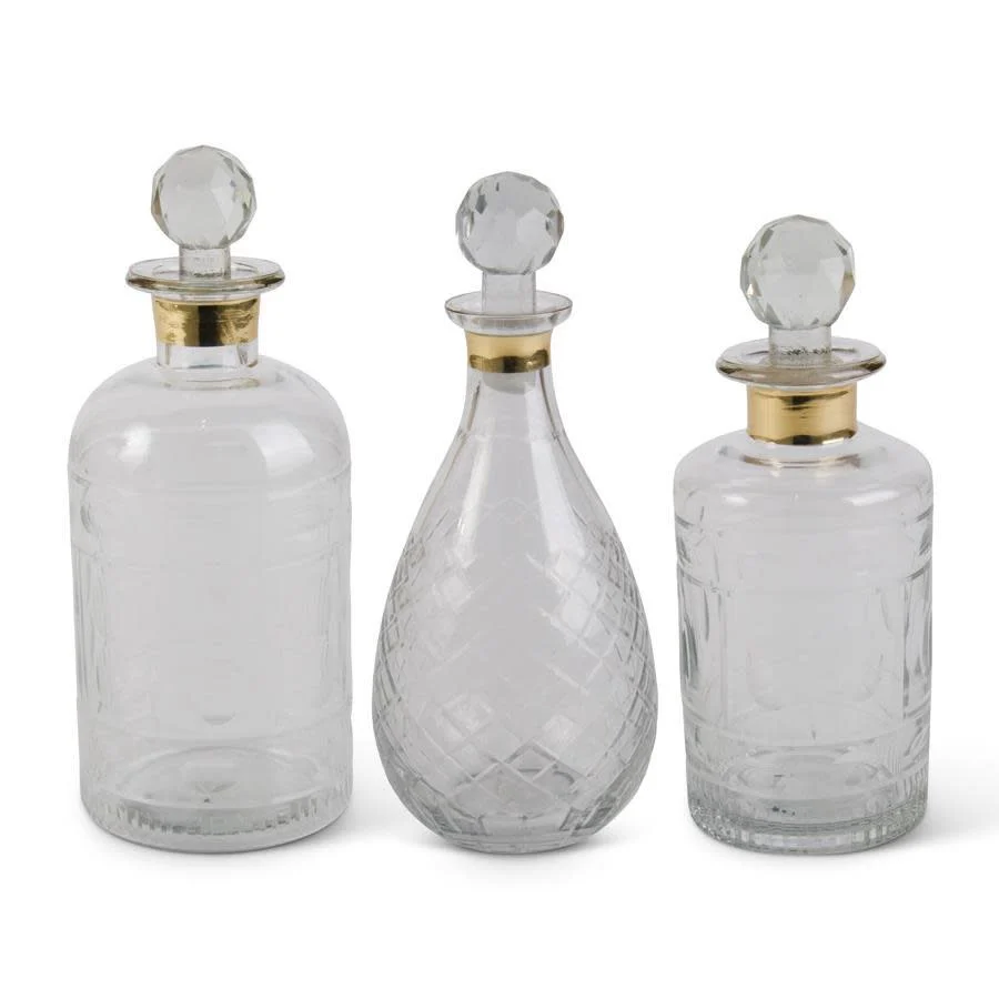 Glass Decanters W/Gold Trim