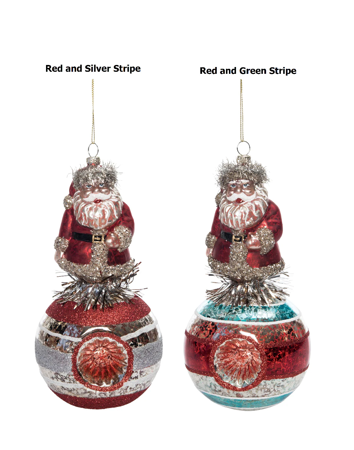 Glass Figural Tinsel Santa Ornament - Sold Individually
