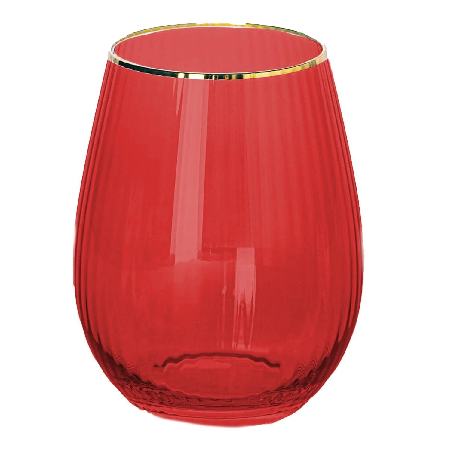Glass Stemless Wine Ribbed - Red