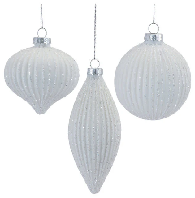 Glitter Ribbed Glass Ornament