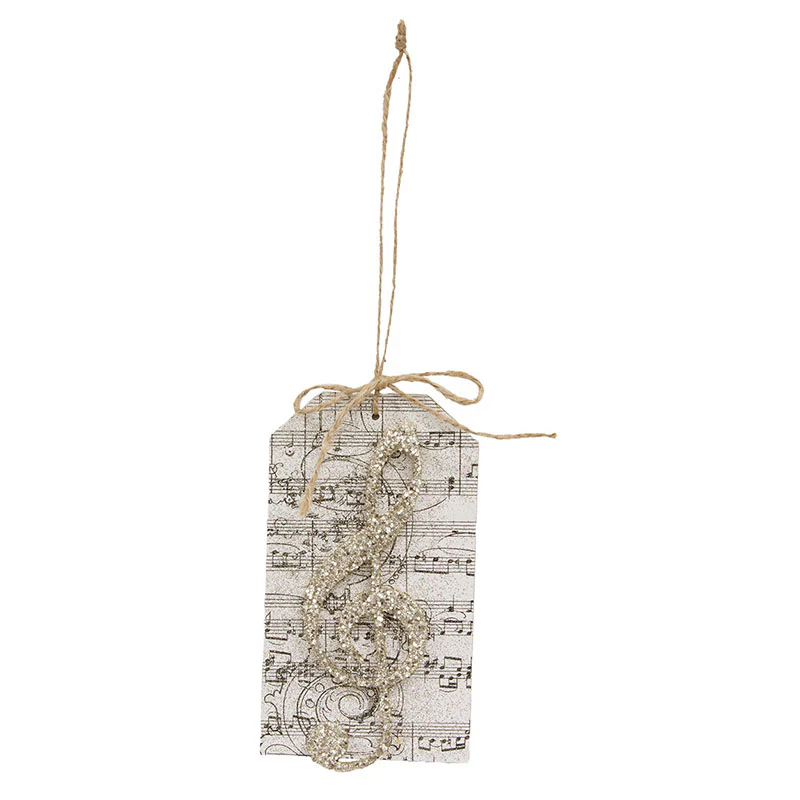 Glittered Treble Clef Tag Ornament