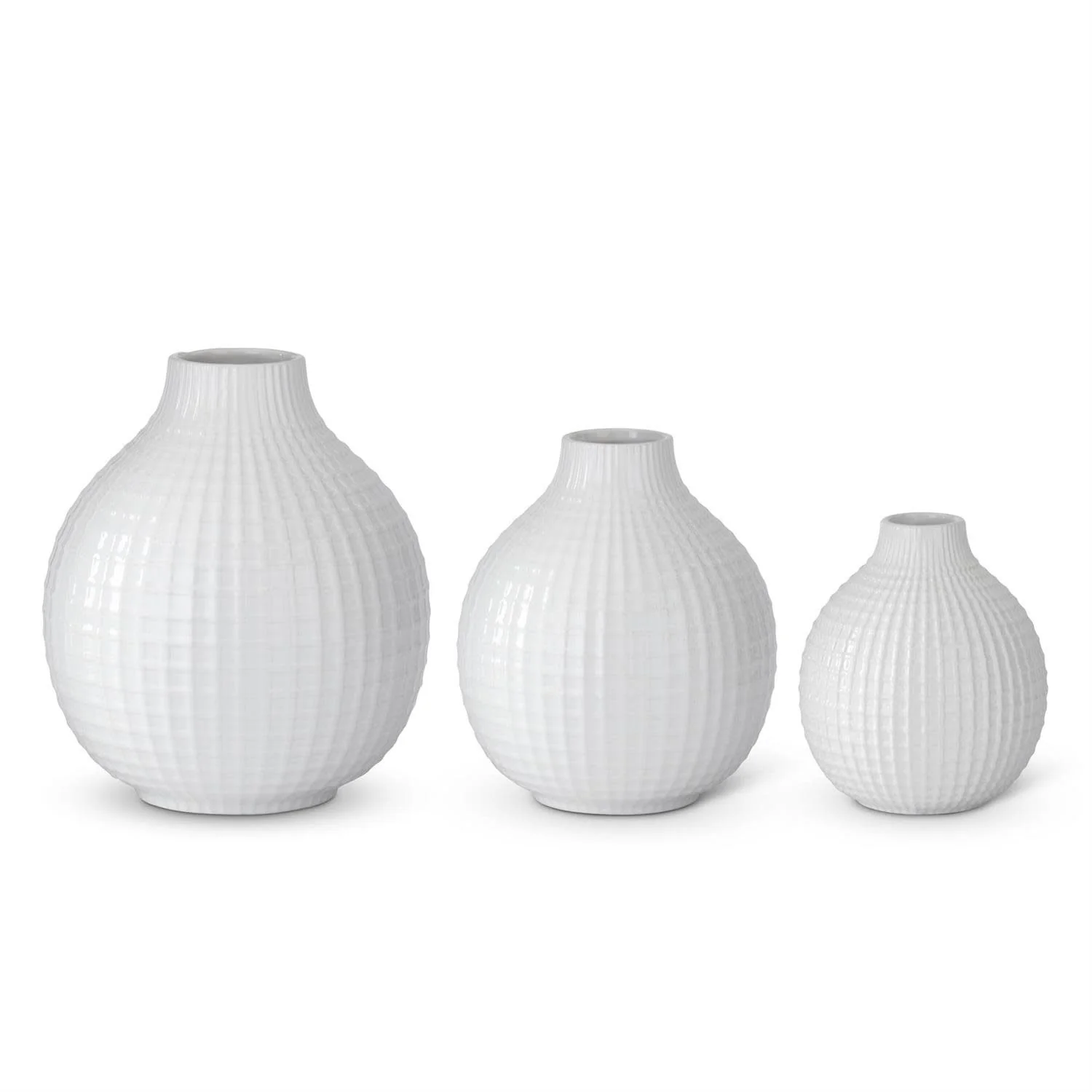 Glossy White Ceramic Grid Vase