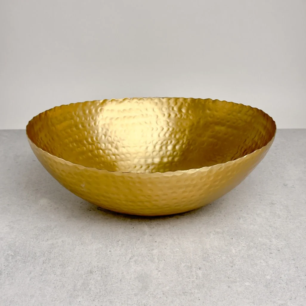 Gold Aluminum Hammered Oval Torn Edge Bowl