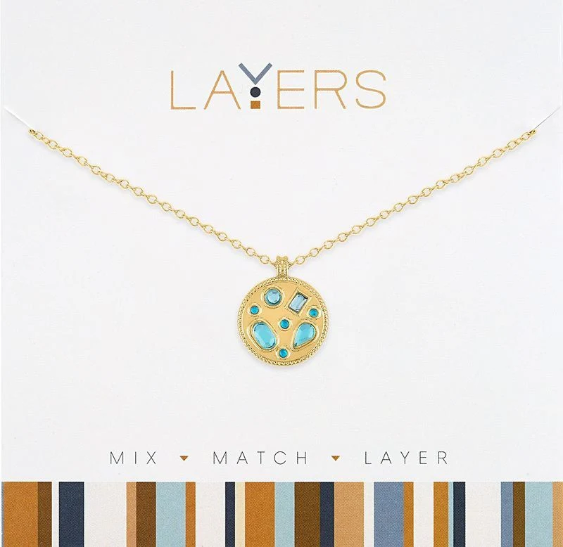 Gold Aquamarine Gemstones Layers Necklace