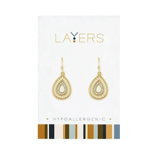 Gold Boho Teardrop CZ Dangle Layers Earrings