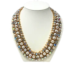 Gold Crystal and Pearl Necklace